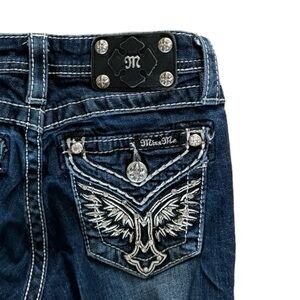 Miss Me Skinny Jeans Youth Girl size 10 JK7101S Wings Dark Wash Inseam 27"